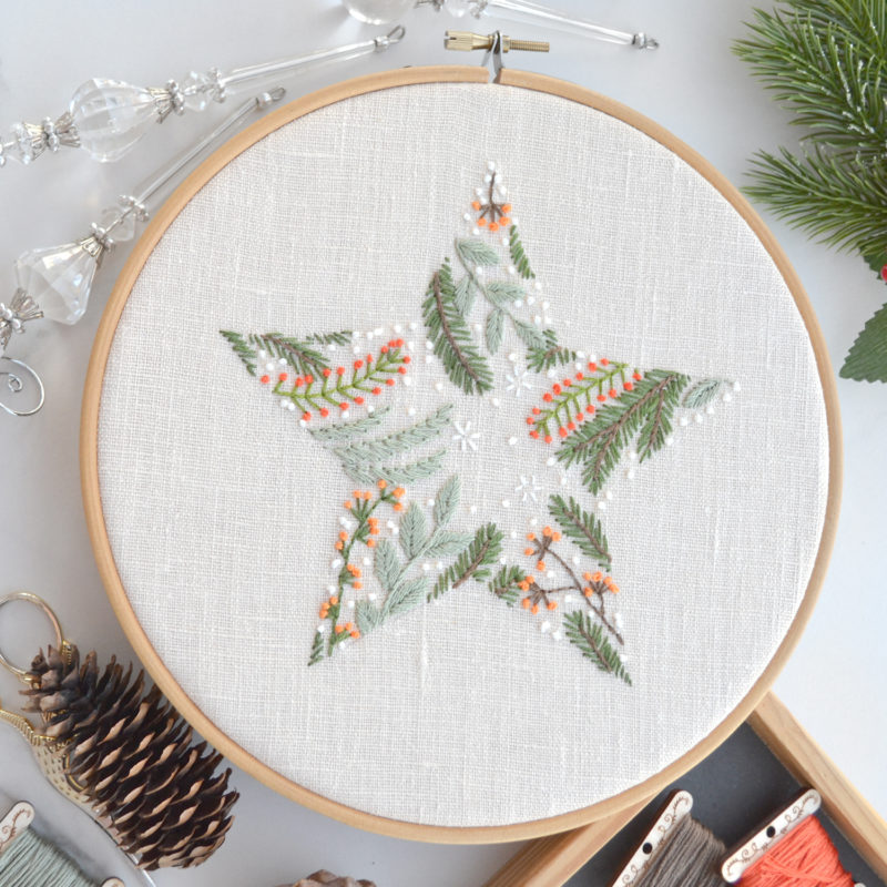 Christmas star hand embroidery hoop