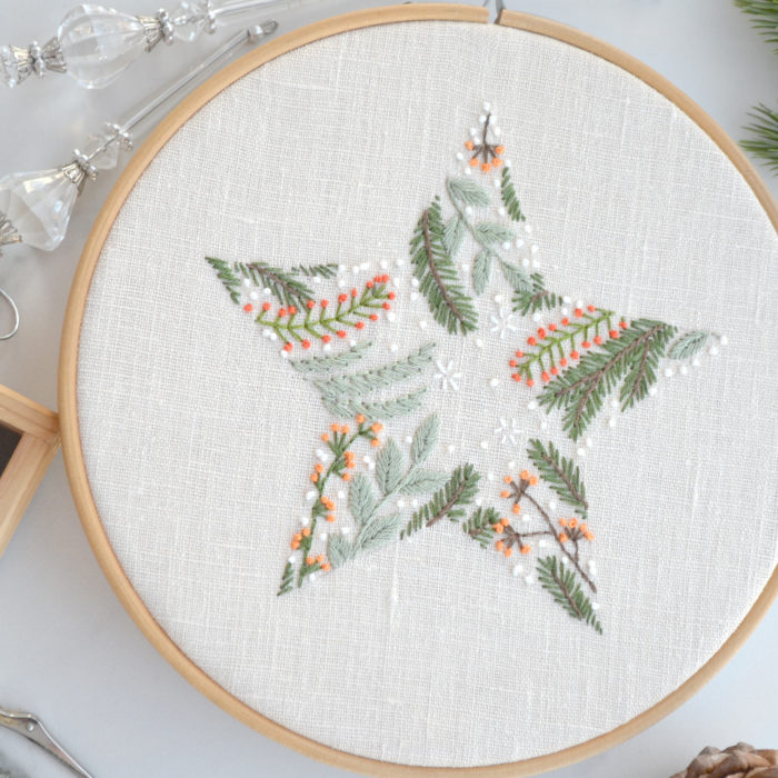 Christmas star hand embroidery hoop