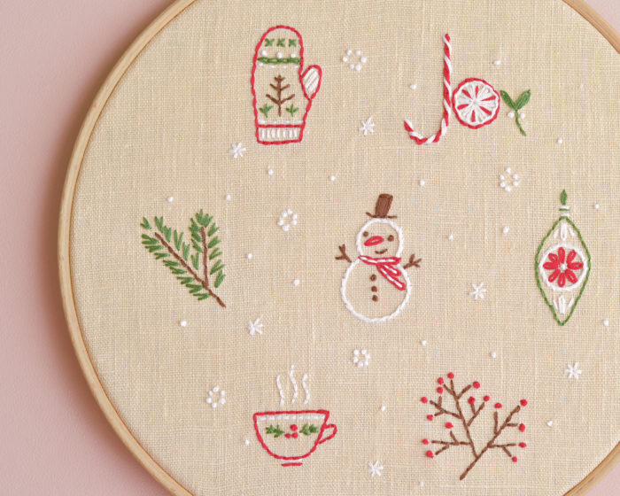 Snowman Christmas hand embroidery hoop