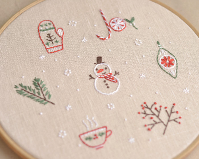 Snowman Christmas hand embroidery hoop