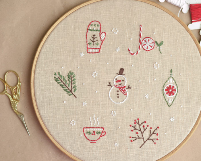 Snowman Christmas hand embroidery hoop