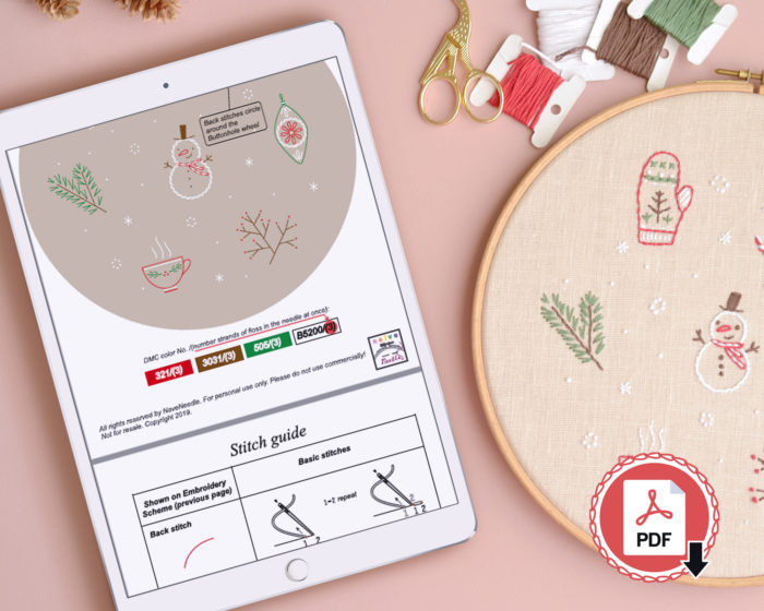 Snowman Christmas hand embroidery digital pattern