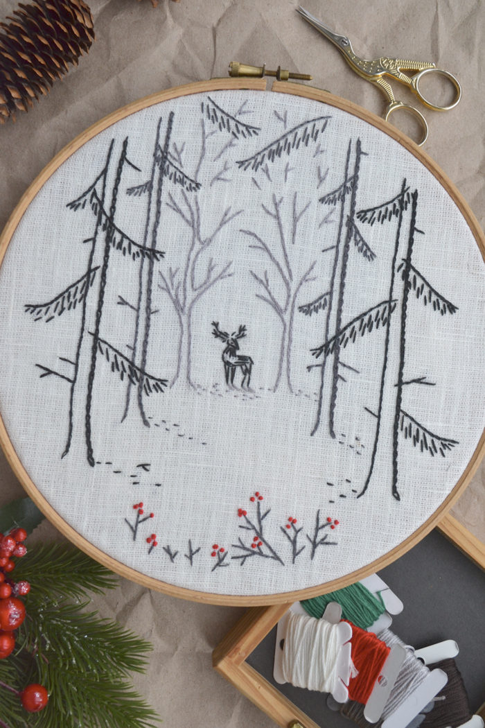 Woodland deer hand embroidery hoop