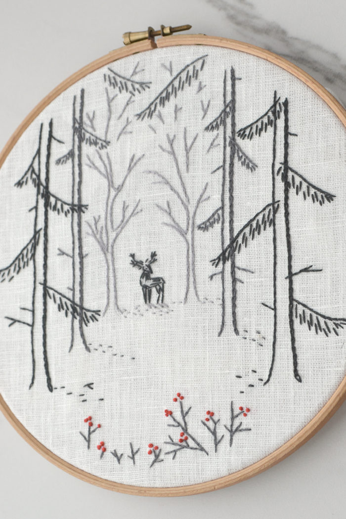 Woodland deer hand embroidery hoop