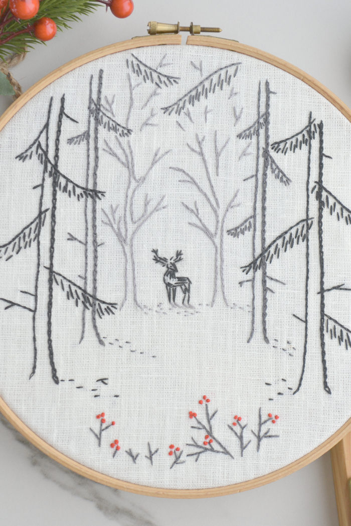 Woodland deer hand embroidery hoop