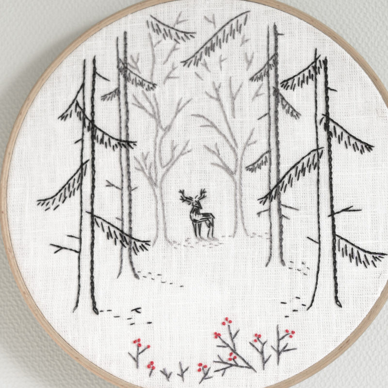 Woodland deer hand embroidery hoop