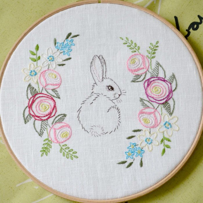 Easter rabbit hand embroidery hoop