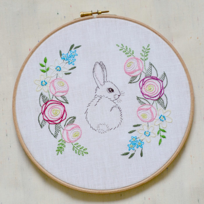 Easter rabbit hand embroidery pattern hoop