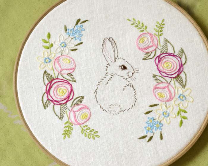 Easter rabbit hand embroidery hoop