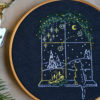 Cat on window Christmas hand embroidery hoop