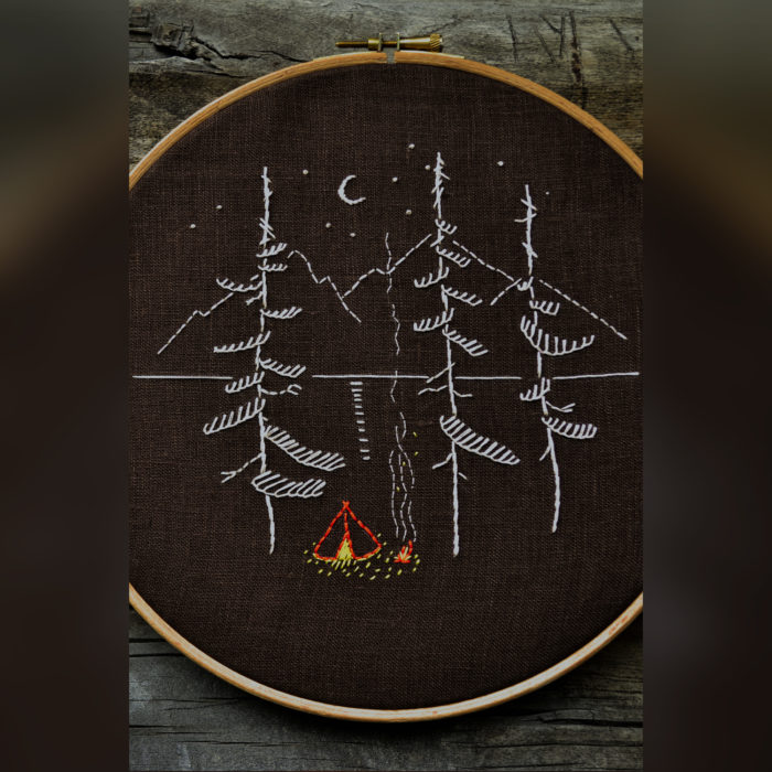 Camping time hand embroidery hoop