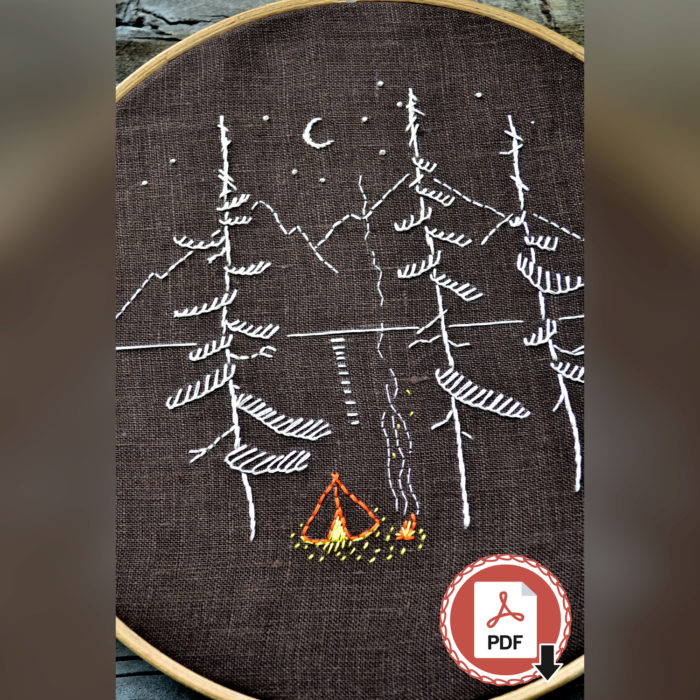 Camping time hand embroidery hoop