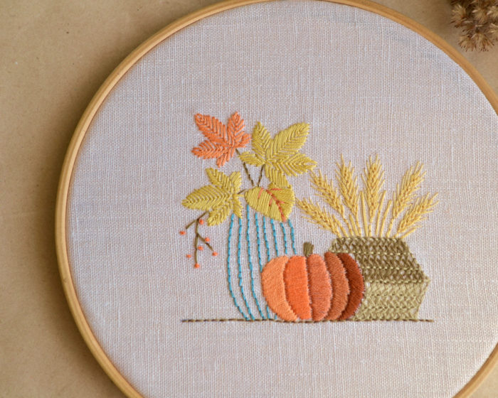 Pumpkin Fall decor hand embroidery hoop