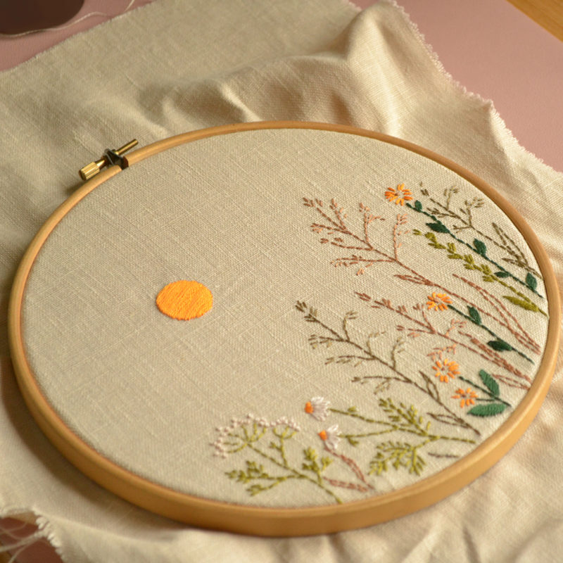 Wild herb sun hand embroidery hoop