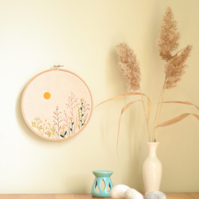 Wild herb sun hand embroidery hoop